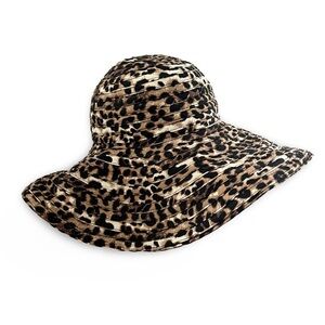 Wide Brim Oversized Sun Bucket Hat Vintage Packable Cheetah Leopard EUC Travel